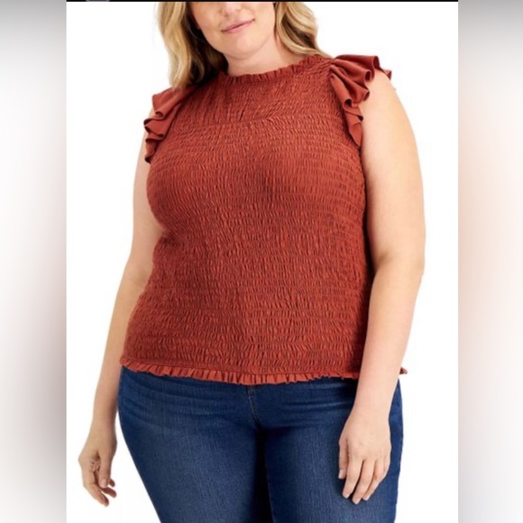INC International Concepts Tops - INC by Macy’s Henna Smocked-Ruffle Trim Sleeveless Top
